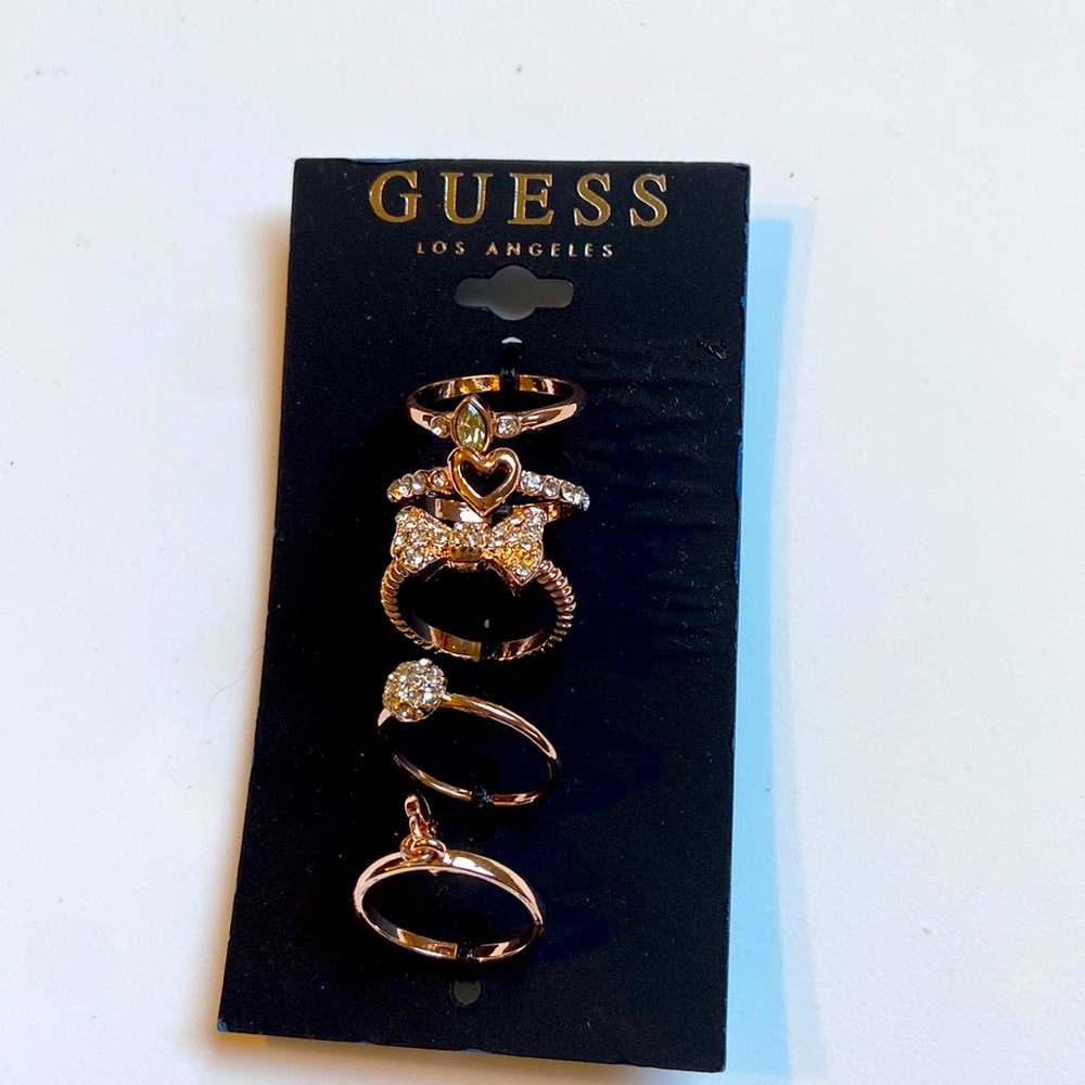 NEW Guess stackable gemstone rings bow HEART Motherās Day Easter gift Mom Wife